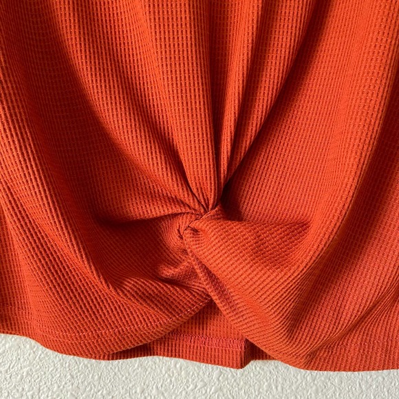 Leopard Color Block Long Balloon Sleeve Waffle Knit Knot Front Women's Top S - Picture 7 of 9